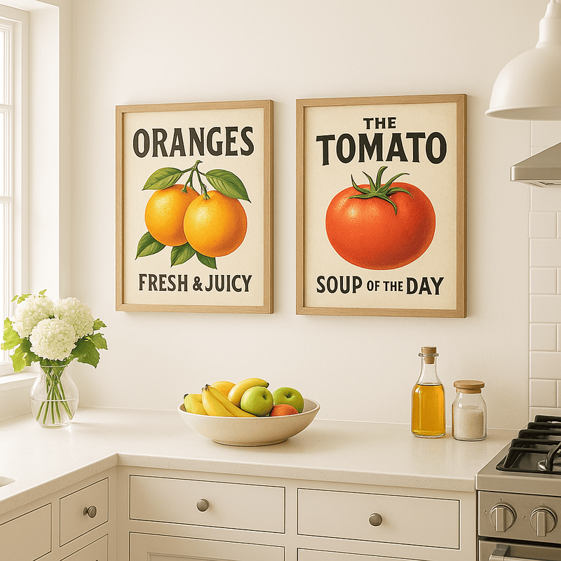 Vintage fruit wall art in a modern kitchen - Canvas & Curio