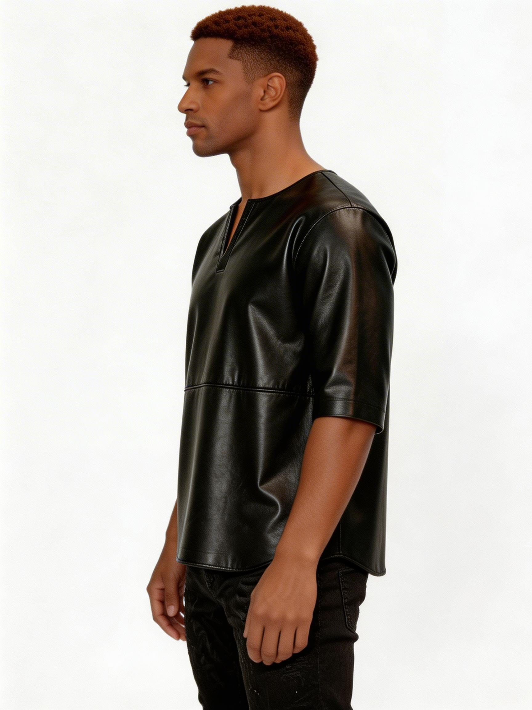 KKR019-Black-NB-Side full.png Mens Leather T-Shirts